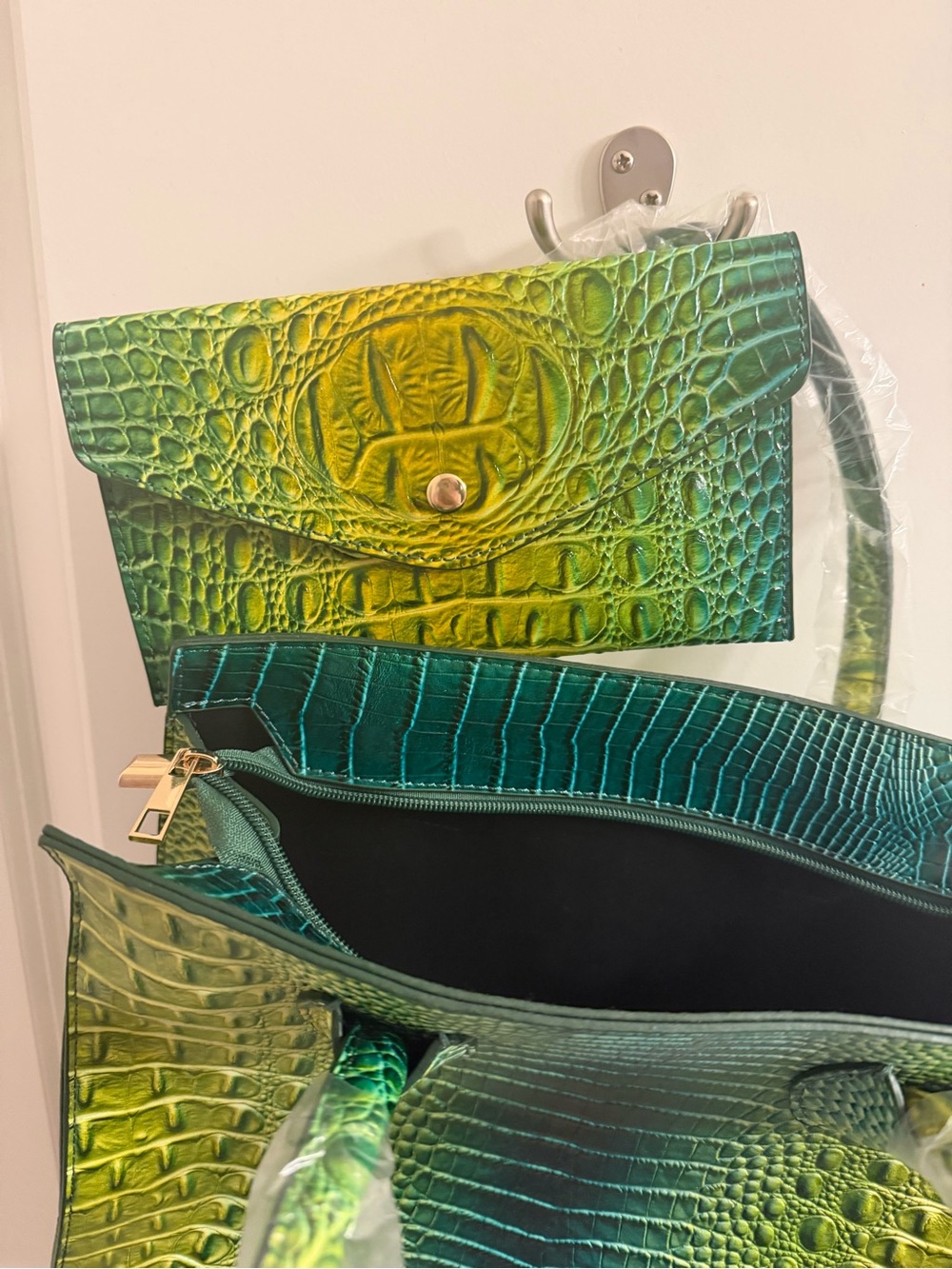 Green Ombre Croc-Embossed Top-Handle Bag - Picture 5 of 6